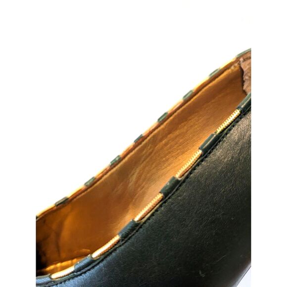 VINTAGE 80s STUART WEITZMAN for Mr. Seymour Forest Green Gold Chain Pumps Sz. 11 - Picture 5 of 12